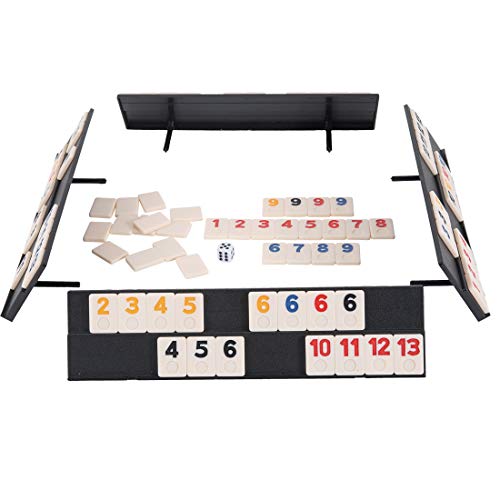 Tocebe 106 Rummy Tiles Game - Travel Games Rummy Board Game Rummy Set with Aluminum Case & 4 Anti-Skid Durable Trays