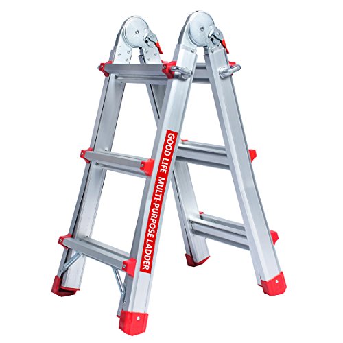 Good Life EN131 3X4 Step 9.5 FT Telescoping Multi-Ladder Aluminum Extension Adjustable & Folding Multi-Use Multi-Position Ladder 300-Pound for Home
