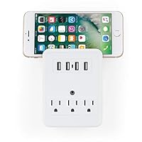 Merkury Innovations 3 AC Outlet and 4 USB 4.1 Amp Rapid Charge Wall Surge Protector and Phone Holder