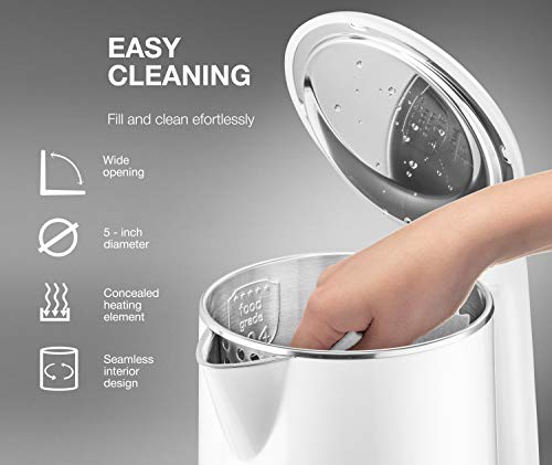 Premium Cordless Hot Water Electric Tea Kettle - Automatic Shut Off - Double Wall Cool Touch - Water Heater Boiler, Fast Boil - Portable Kettle - British Strix Сontroller