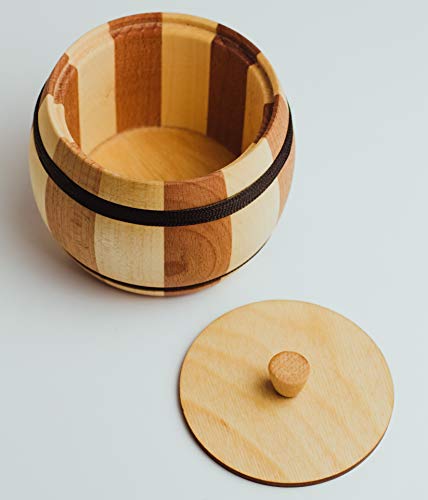 2-color Wooden Salt Box With Lid - 12oz Hard Wood Spice Jar - Decorative Dry Herb Container and Moisture-proof Sugar Storage Box - Safe Healthy Durable Salt Cellar and Wooden Container for Kitchen