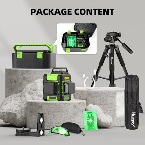 Huepar 360° Laser Level with 50" Stable Tripod, Self-Leveling & Rechargeable, Pulse Mode for Outdoor Use, Hard Carrying Case, Glasses, Target Plate, for Construction & Home Renovation