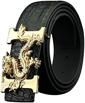 ALAKA Letter H Dragon Buckle Alligator Pattern Leather Mens Belt
