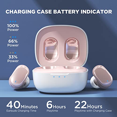 HTC 2023 New True Wireless Earbuds 7 Bluetooth 5.3, Stereo Earphones 10mm Driver with Deep Bass, 40ms Ultra Low Latency for Gaming, Running - 22H Playtime/Touch Control/Game Modes/Built-in Mic - Pink