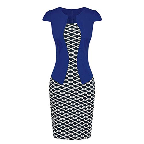 Birdfly Office Women's Plaid Patchwork Pencil Skirts Formal Working Dress with Three Quarter Sleeve Plus Size 2L 3L DarkBlue(93) Shortsleeve,2XL â€¦