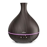 Essential Oil Diffuse, Anjou 500ml Cool Mist Humidifier Wood Grain Aromatherapy Diffuser with 7 Color Changing Night for 12hrs of Continuous Quiet Diffuse Aroma (Deep Brown)
