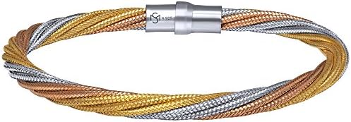 Sterling Manufacturers 925 Sterling Silver Twisted Cable Wire Bangle Magnetic Clasp Bracelet