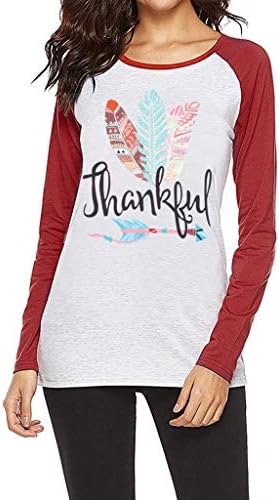 YKARITIANNA Fashion Women Christmas Thanksgiving Letter Feather Print Long Sleeve Blouse Top