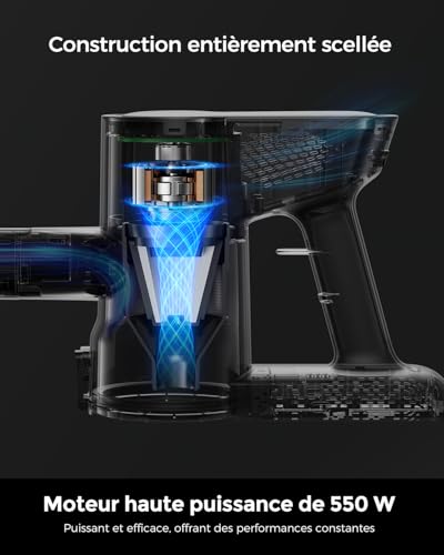VACTechPro F02 Lite 550W/50Min/50KPa Cordless Mop Vacuum Cleaner with 8 Layer Filtration for Floors, Carpet and Hair, Black and White