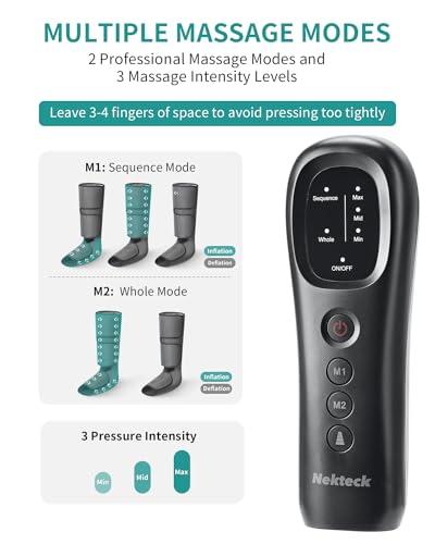 Nekteck Leg Compression Massager for Circulation and Relaxation, Foot and Calf Massage Machine 2 Modes 3 Intensities with Hand-held Controller for Pain Relief