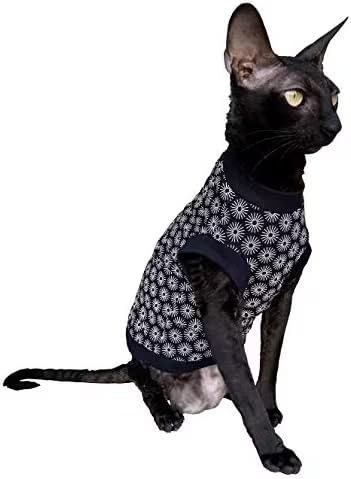 Kotomoda Hairless Cat's cotton stretch T-shirt Black Spring for Sphynx Cats (S)