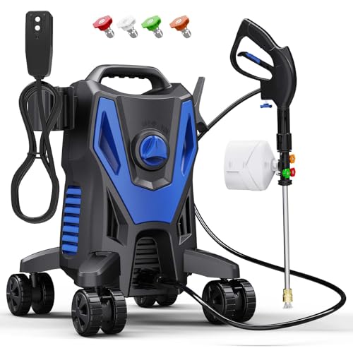 QIOMALA Electric Pressure Washer, 4800 PSI 3.0GPM High Pressure Cleaning Machine with 35 FT Power Cord, 20 FT Hose, Foam Cannon, 4 Nozzles,Easy Store for Car/Garage/Patio, Blue