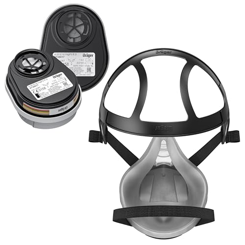 Dräger X-plore 3300 Chemiearbeiterset mit A1B1E1K1 Hg P3 Kombi-Filter – Halbmaske für Chemiearbeiten, zuverlässiger Schutz gegen Dämpfe, Gase und Fein-Staub, Größe M 4