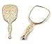 777 Ladies Floral Repousse Vintage Mirror Oval Hand Held Makeup Beauty Dresser (Gold)