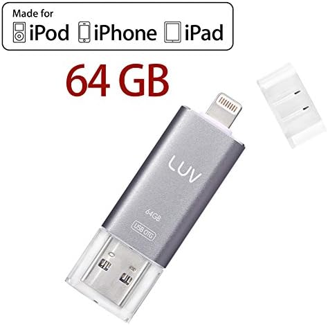 Lightning Flash Drive, U Disk Multi-function Memory Stick Apple MFi Certified Built-in ISO USB 3.0 External Storage for iPhone iPad ios pc Deep Gray (64G)
