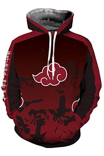 UU-Style Men's Naruto Akatsuki Cloud Long Sleeve Bomber Jacket Uchiha Itachi Cosplay Costume Hoodie Sweatshirt (Small, Red) in Kuwait Whizz Hoodies
