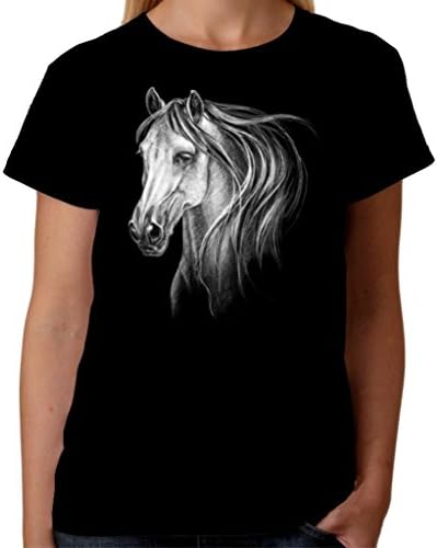 Ladies T-Shirt White Horse Head W12659