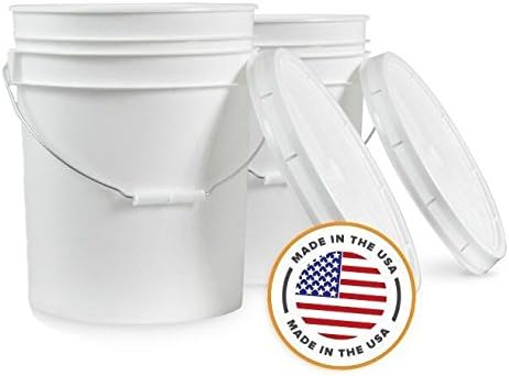5 Gallon White Bucket & Lid - Set of 2 - Durable 90 Mil All Purpose Pail - Food Grade - Contains No BPA Plastic