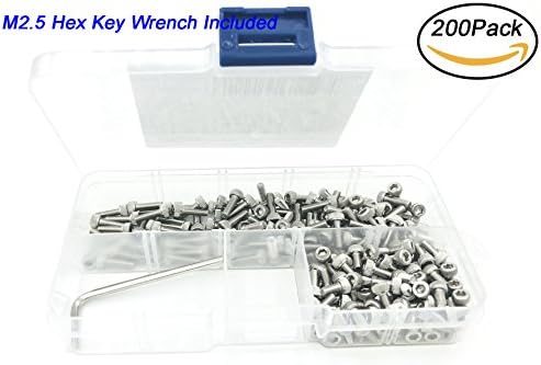 WLine M3 x 6mm/10mm 304(18-8) Stainless Steel Hex Socket Head Cap Screws Kit Including Hex Key Wrench,200Pcs