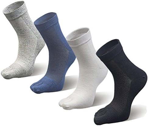 4 Pairs Men Solid Color Mid Calf Socks - Five Finger Toe Cotton Socks Breathable Deodorant Business Casual