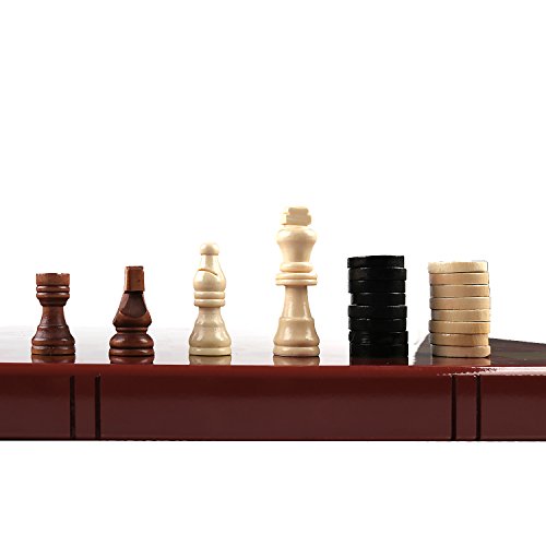 Travel Chess Checkers Backgammon Set with Folding Carrying Case for Beginners (Brown) - Thumbnail 3