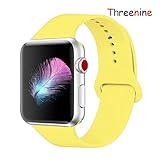 Threenine for Apple Watch Band, Durable Soft Silicone iWatch Strap Replacement Sport Band for Apple Watch Band Series 3 Series 2 Series 1 Sport, Edition (Pollen yellow, 38mm S/M)