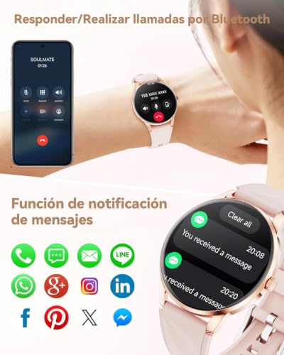Karchilor Reloj Inteligente Mujer con Llamadas Bluetooth, Pantalla de 1,32" | Smartwatch Mujer con Frecuencia Cardíaca, SpO₂, Sueño, 110+ Deportes, IP68, 2 Correas, Compatible con iOS y Android