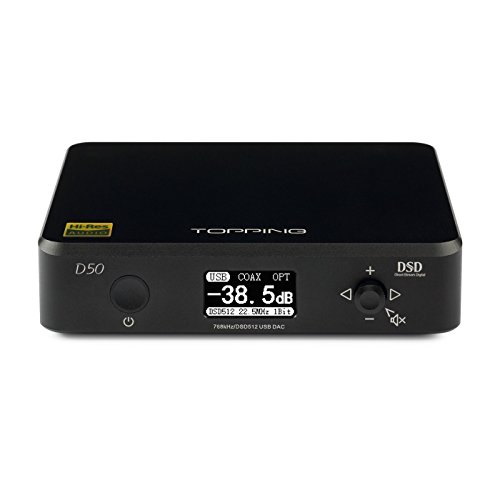 TOPPING D50 HiFi Audio DAC ES9038Q2M2 XMOS XU208 DSD512 USB 32Bit/768KHz DSD512 Decoder (Black)