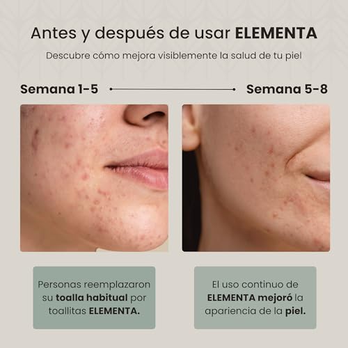Elementa Toallas Faciales Secas Extra Grandes Desechables (Rostro Limpio y Sin Bacterias), Hipoalergénicas, 100% Biodegradables | Toallitas Desmaquillantes, Skin Care | 1 Paquete con 50 Toallitas.