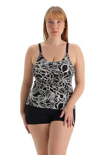 Dagi White-Black Fashion Knitted Non-Wired Minimizer Full-Cup Fixed Strap Tankini, White-Black, 38, Bianco-Nero, 44