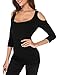 ZJCT Women's Open Cold Shoulder Stretch Long Sleeve Tee Shirt Casual Blouse Tops