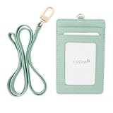 Genuine Leather Card Holder Necklace Neck Business Id Badge Neck Strap (Sky Blue)