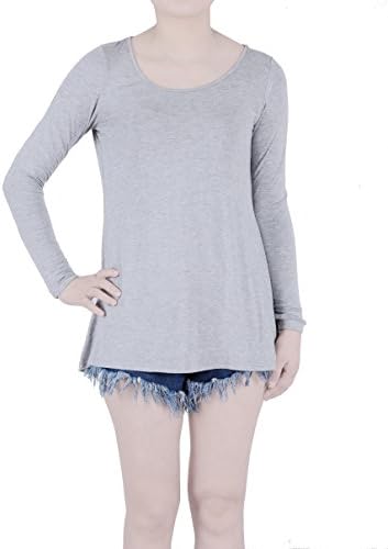 Favelem Womens Long Sleeve Comfy Loose Fit Short Tunic Top T Shirts(M,Grey)903-2