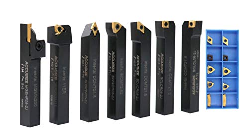 Accusize Industrial Tools 7 Pieces/Set 1/2'' Indexable Carbide Turning Tool Set with 10 Extra Carbide Inserts in Fitted Box, 2387-2004plus