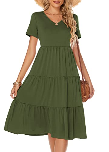 Berydress Women's Casual Summer Tiered Midi Dress 2025 Short Sleeve V-Neck Loose Cotton Ruffle Babydoll Dress Boho Sundress