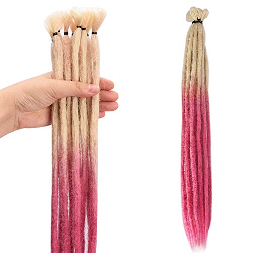 Noverlife 10 Strands 50cm/20″ Blonde to Pink Dreadlock Extensions, Single Ended Crochet Synthetic Dreadlocks Accessories, Jamaica Punk Hip-Hop Reggae Hair Braiding Wigs Faux Locs for Fashion Men Women