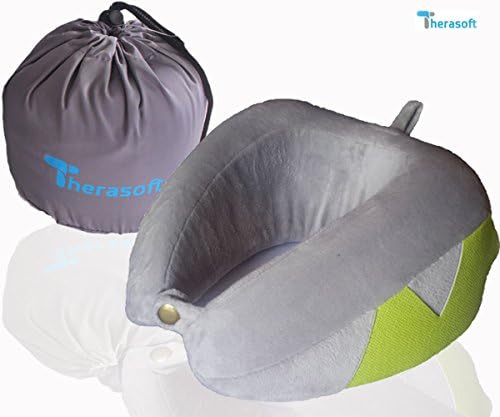 Therasoft Travel Pillow, Premium Neck Pillow Memory Foam Filling, Removable Washable Cover - U-shape Airplane Pillow - Convenient Phone Holder- Includes Travel Storage Bag