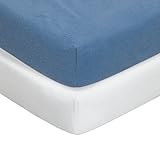 TillYou 2 Pack Fitted Crib Sheet-100% Woven Cotton Flannel(Breathable and Soft), Fit Standard Crib Mattress--White & Blue