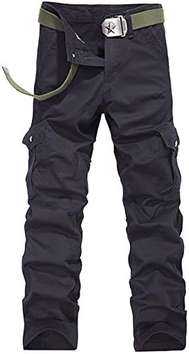 METERDE Men's Washed Cotton Army Style Baggy Cargo Pants 36 Black 