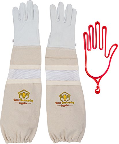 Beekeeping Gloves (XX-Large) Ventilated Sleeves - Elastic Sting Proof Gauntlet Cuffs Genuine Cow Leather Long Thick Sleeves Apiary Vented Bee Gloves Professional or Beginning Beekeeper