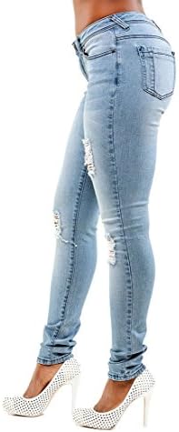 Poetic JusticeWomen's Curvy Fit Light Blue Stretch Denim Destroyed Skinny Jeans