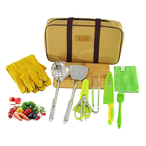 guoqr 9pcs Camping Cookware Kitchen Utensil Organizer Travel Portable BBQ Camp Cooking Utensils Kit