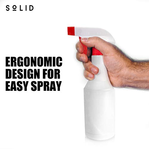 SoLID (TM) Spray Bottle (4 Pack,16 Oz), Commercial Grade/Industrial/Household Use, No Leak and Clog, Adjustable Nozzle, Bleach/Vinegar/BBQ/Rubbing Alcohol Safe, Squirt Spritzer Bottle