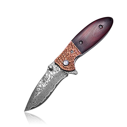 KUBEY Hunting Folding Knife Damascus Steel Blade Thumb Open Gentlemans