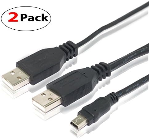 2 Pack USB 2.0 Dual Power Y Shape 2 X Type a to Mini B Premium Quality Cable - 3 Feet