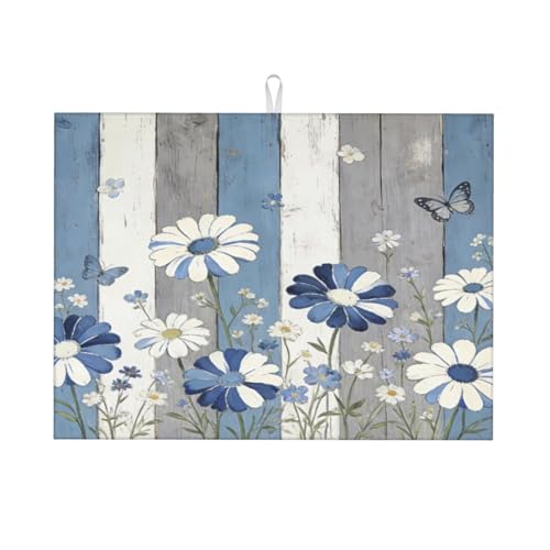 Rustic Wood Daisy Dish Drying Mat