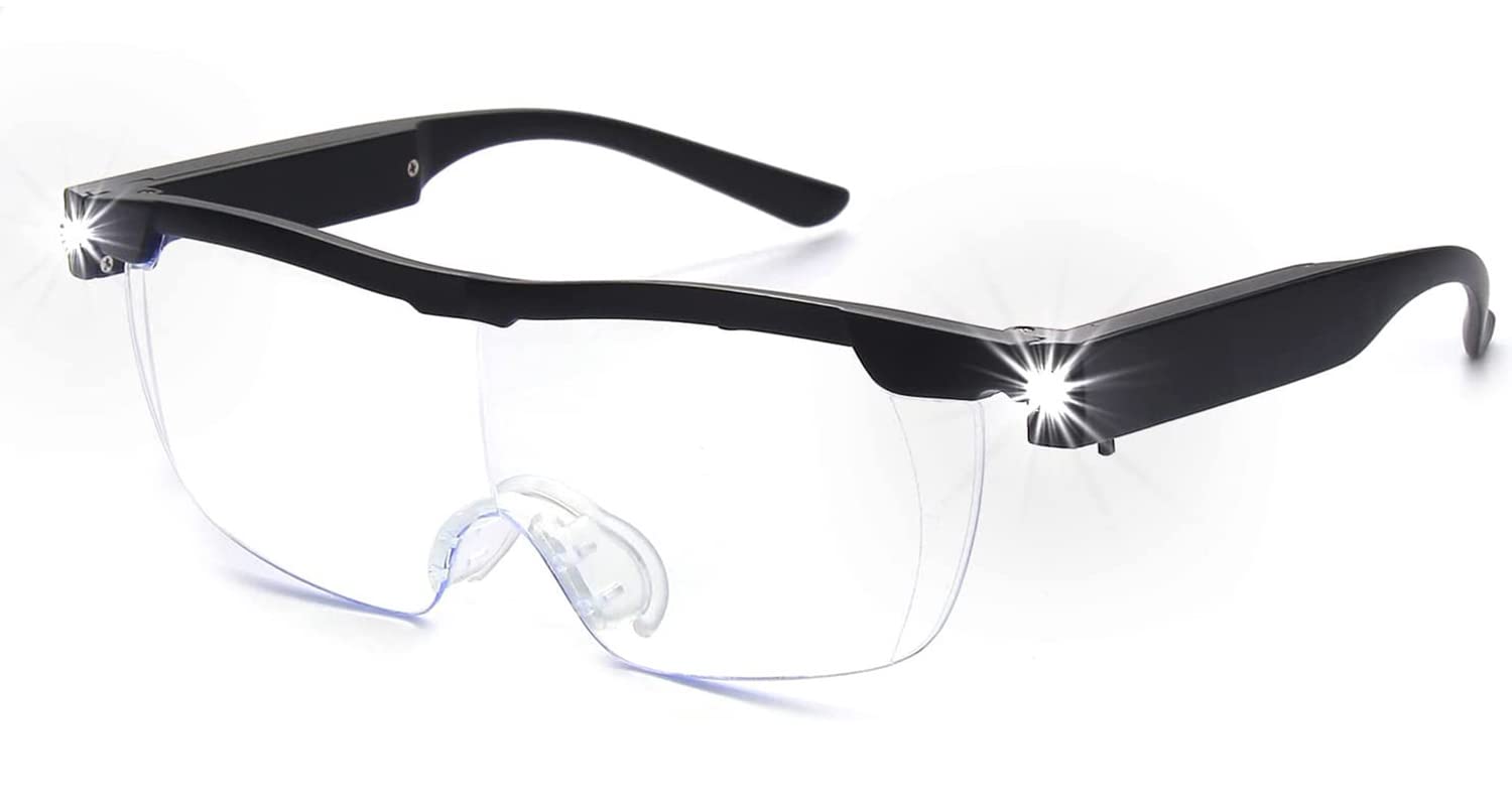 Hands-Free Magnifier Eyeglasses with 2 LED Lights - Lightweight & Comfortable 2.5X Magnifying Glass with Light for Close Work, Crafts, Repairing Hobbies Reading Eyewear