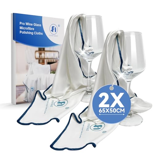 Foyer Nuage 2 x Pro Microfibre Glass Cloths, Streak-free Cleaning for Windows, Glass, Extremely Absorbent, Large Non-Lint Polishing Cloths (White, 65 x 50 cm, 2 Pieces)