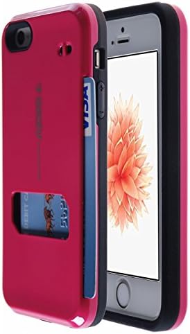 Guardful [Shockproof] Credit Card Case [Dual Layer] [Rugged Tough] Protective Hybrid Case with One Card Slot Wallet for iPhone 5 / 5S / 5SE (Hot Pink)