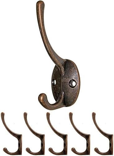 Fuxxer Antique Hook for Coats / Towels / Clothes / Hats, Cast Iron Vintage Cottage Retro Design, Bronze Colour, Set of 5